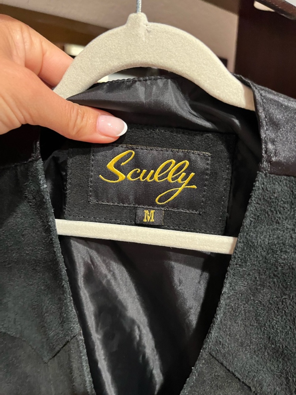 Scully Black Suede Jacket with Yellow Embroidered Label